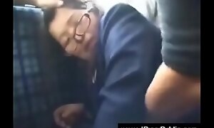 Japanese girl gets fucked on the crammer