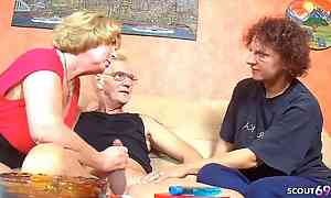 German Granny and Old Mendicant Seduce Adult Neighbour to 3Some