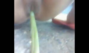 Indian unsatisfied bhabhi fucking her pussy with a bamboo pertain