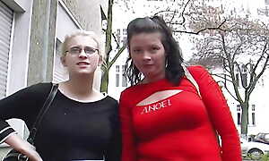 Two astonishing and horny German chicks sharing a long dildo